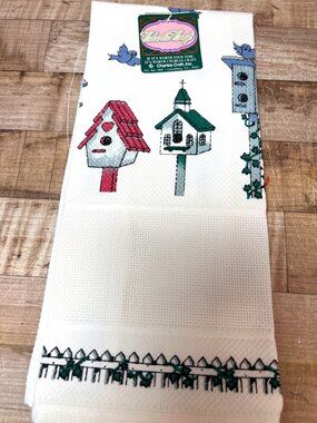 Charles Craft Birdhouse Cross Stitch Towel Bluebird Print Machine Washable